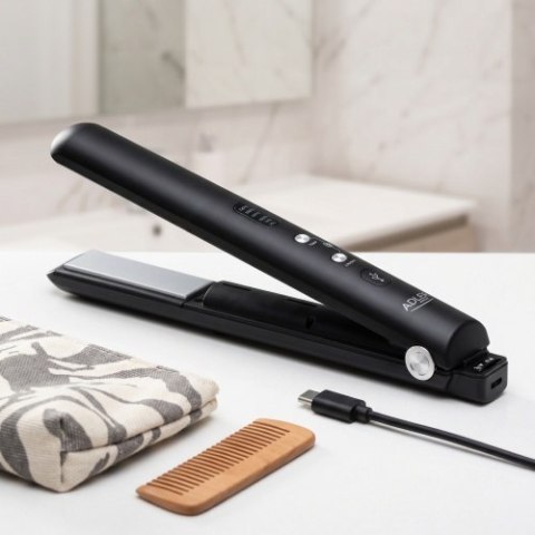 Adler Prostownica Bezprzewodowa Podróżna USB-C, Ceramiczne Płytki 22 x 90 mm, 3 Temperatury 160/190/220°C, LED, Etui