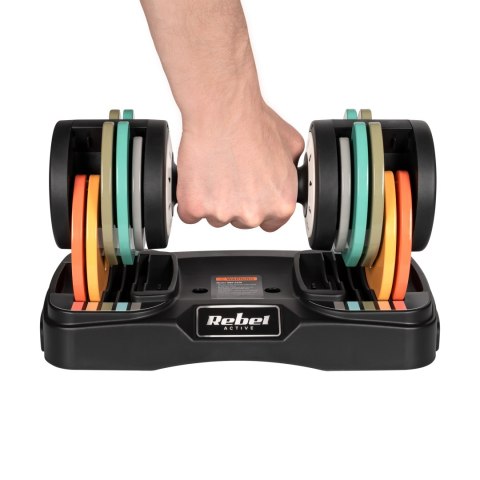 Hantle żeliwne regulowane automatycznie, zestaw 2x10 kg, skok co 1kg, REBEL ACTIVE
