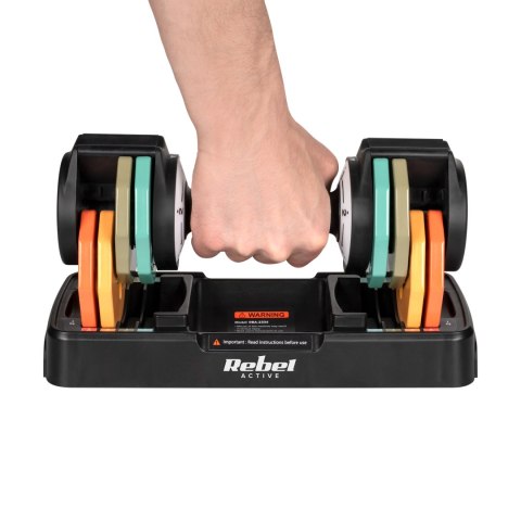 Hantle żeliwne regulowane automatycznie, zestaw 2x5 kg, skok co 1kg, REBEL ACTIVE