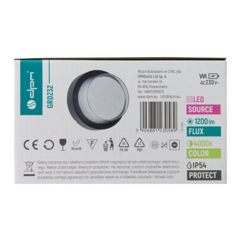 Kinkiet zewnętrzny LED, 18 W, 1800 lm, 4000 K, IP54, czarny