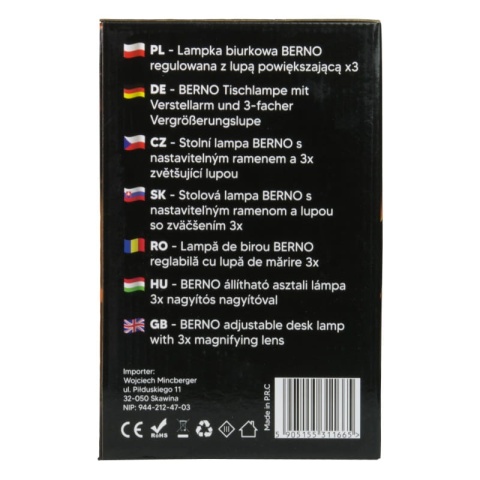 Lampka biurkowa LED z lupą USB, 8 W, 450 lm, 3000-6000 K, czarna DPM