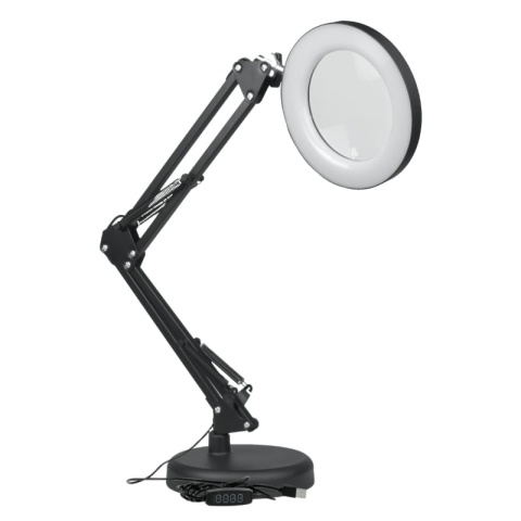 Lampka biurkowa LED z lupą USB, 8 W, 450 lm, 3000-6000 K, czarna DPM