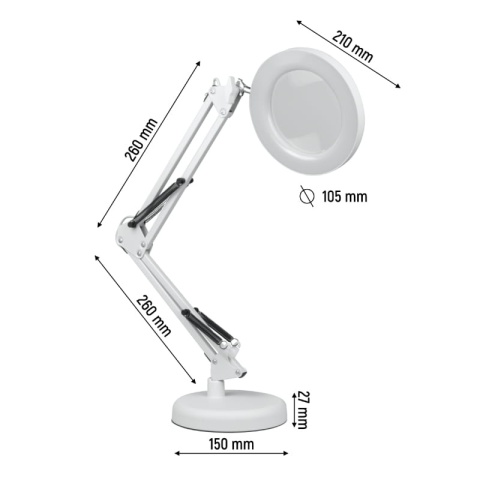 Lampka biurkowa LED z lupą USB, 8 W, 450 lm, 3000-6000 K, biała DPM