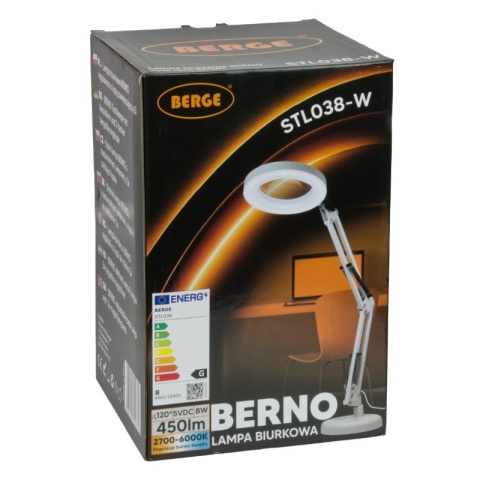 Lampka biurkowa LED z lupą USB, 8 W, 450 lm, 3000-6000 K, biała DPM