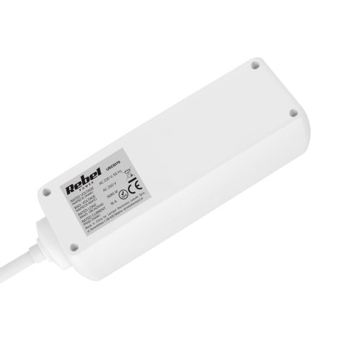 Przedłużacz 3 gniazda 2m typu niemieckiego bez przełącznika (3x1,5mm) Rebel biały