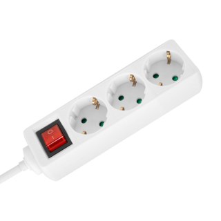Przedłużacz 3 gniazda 2m typu niemieckiego z przełącznikiem (3x1,5mm) Rebel biały