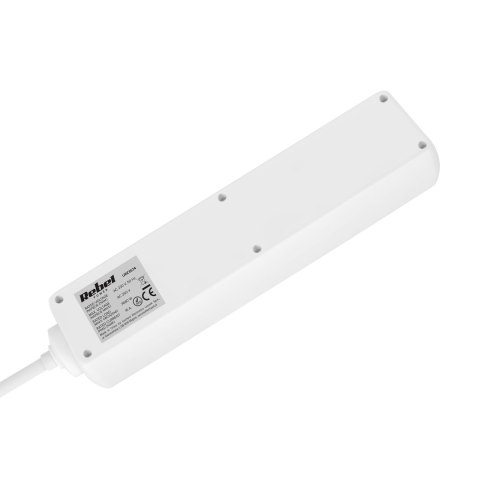 Przedłużacz 4 gniazda 1,5m typu niemieckiego z przełącznikiem (3x1,0mm) Rebel biały