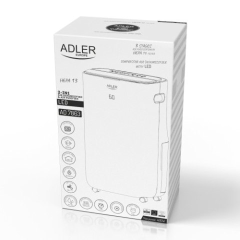Adler Osuszacz i oczyszczacz powietrza 2 w 1 LED (kompresor)