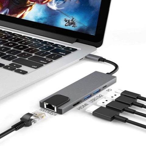 HUB USB TYP-C HDMI + TYP-C + RJ-45 Karta sieciowa