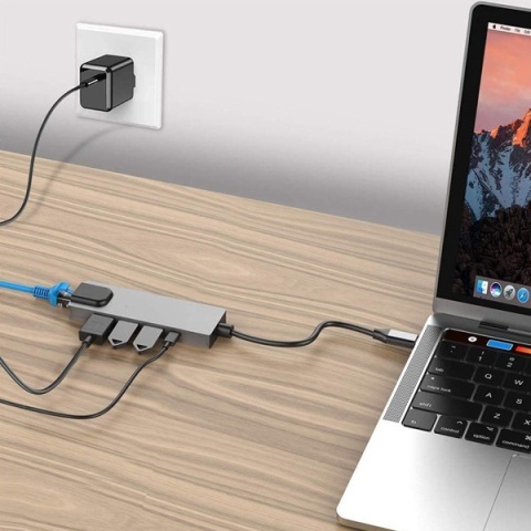 HUB USB TYP-C HDMI + TYP-C + RJ-45 Karta sieciowa