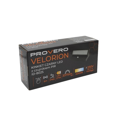 Kinkiet Velorion 27W czarny 4000K regulowany PIR 3375lm