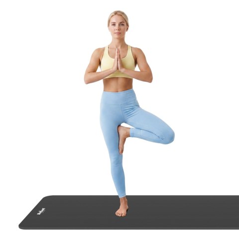 Mata gimnastyczna do ćwiczeń joga, pilates, fitness, 183x61cm, grubość 1.5cm, materiał NBR, czarna, REBEL ACTIVE