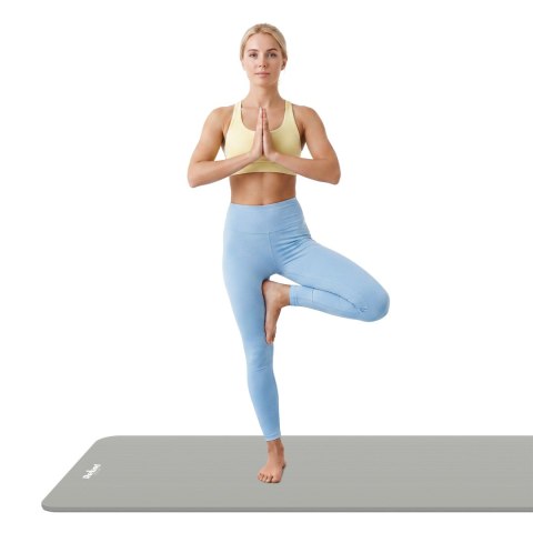 Mata gimnastyczna do ćwiczeń joga, pilates, fitness, 183x61cm, grubość 1.5cm, materiał NBR, szara, REBEL ACTIVE