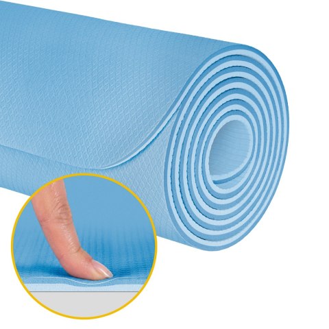 Mata gimnastyczna do ćwiczeń joga, pilates, fitness, 200x90cm, grubość 1cm, materiał TPE, niebieska, REBEL ACTIVE