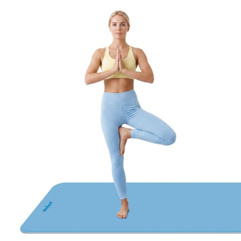 Mata gimnastyczna do ćwiczeń joga, pilates, fitness, 200x90cm, grubość 1cm, materiał TPE, niebieska, REBEL ACTIVE