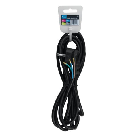 Przewód elektryczny z wtyczką kątową, czarny, 5 m