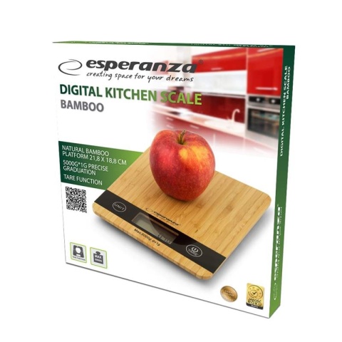 Waga kuchenna bambusowa precyzyjna 1g do 5kg tara LCD Esperanza BAMBOO