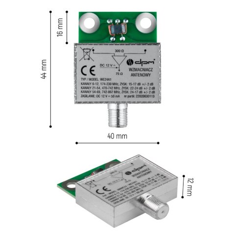 Wzmacniacz antenowy z symetryzatorem, dopuszkowy, 24 dB
