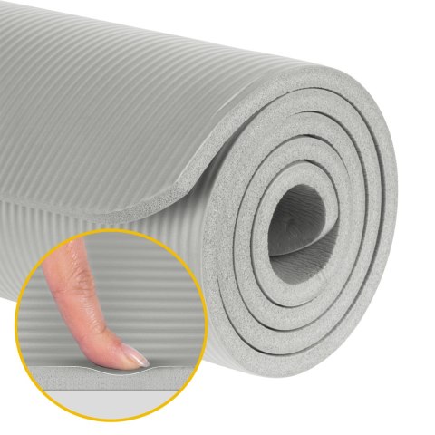 Mata gimnastyczna do ćwiczeń joga, pilates, fitness, 190x100cm, grubość 1.5cm, materiał NBR, szara, REBEL ACTIVE