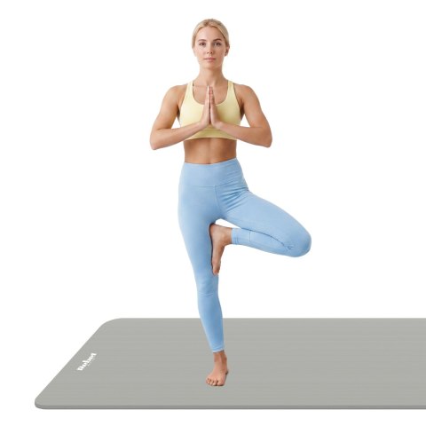 Mata gimnastyczna do ćwiczeń joga, pilates, fitness, 190x100cm, grubość 1.5cm, materiał NBR, szara, REBEL ACTIVE