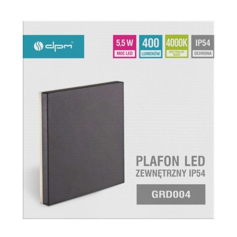 Plafon LED zewnętrzny, IP54, 12 W, 190 lm, 4000 K, kwadratowy, czarny DPM
