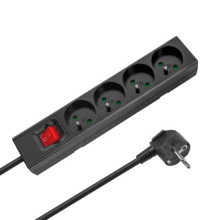 Przedłużacz 4 gniazda 1,5m typu francuskiego z przełącznikiem (3x1,0mm) Rebel czarny