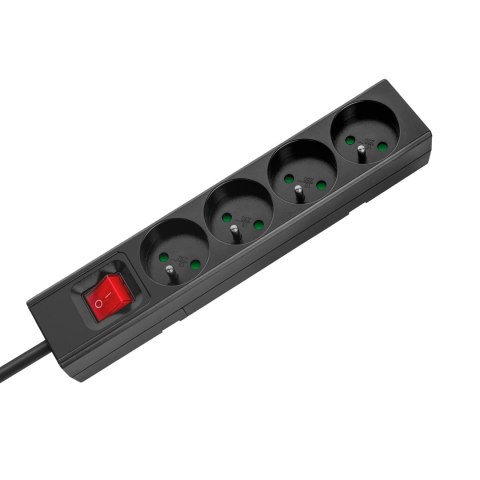 Przedłużacz 4 gniazda 1,5m typu francuskiego z przełącznikiem (3x1,0mm) Rebel czarny