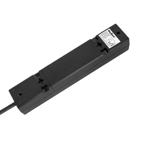 Przedłużacz 4 gniazda 1,5m typu francuskiego z przełącznikiem (3x1,0mm) Rebel czarny