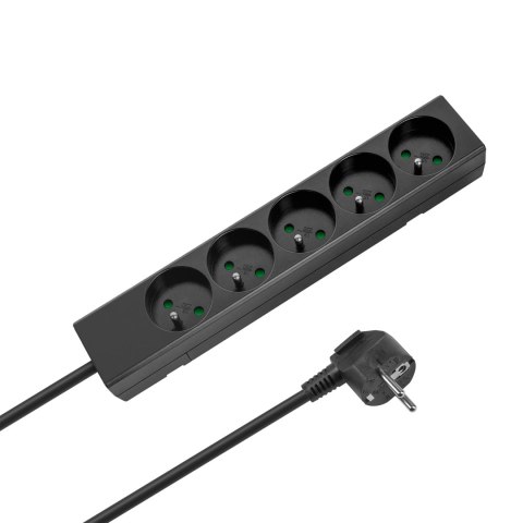 Przedłużacz 5 gniazd 3m typu francuskiego bez przełącznika (3x1,5mm) Rebel czarny