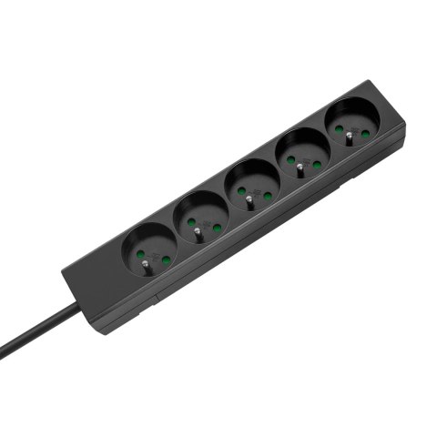 Przedłużacz 5 gniazd 3m typu francuskiego bez przełącznika (3x1,5mm) Rebel czarny