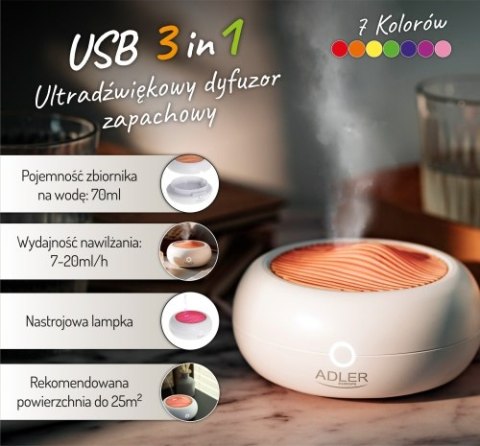 Adler Ultradźwiękowy dyfuzor zapachowy USB 3w1