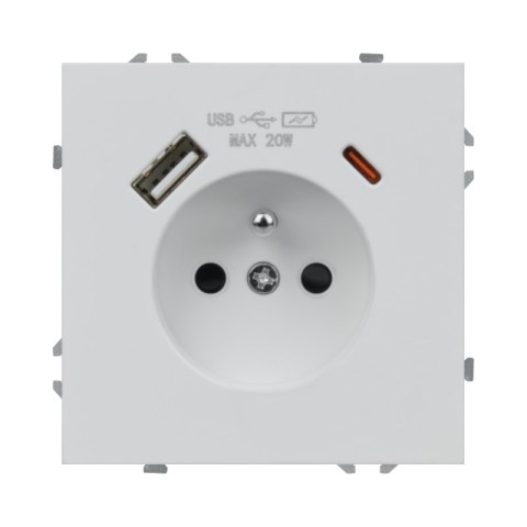 Gniazdo z uziemieniem + 2 x USB, białe, MOXY