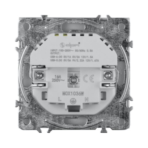 Gniazdo z uziemieniem + 2 x USB, białe, MOXY