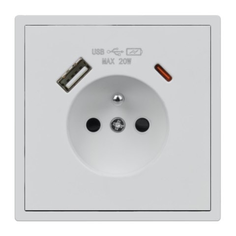 Gniazdo z uziemieniem + 2 x USB, białe, MOXY
