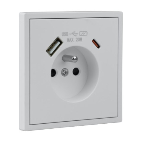Gniazdo z uziemieniem + 2 x USB, białe, MOXY