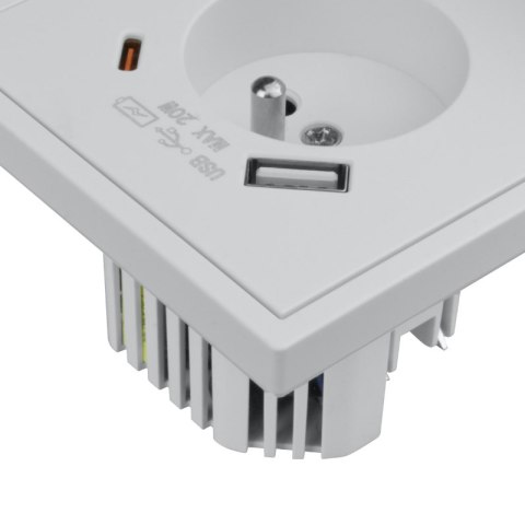 Gniazdo z uziemieniem + 2 x USB, białe, MOXY