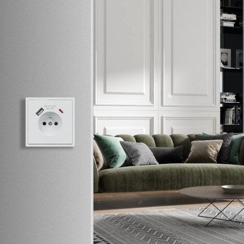 Gniazdo z uziemieniem + 2 x USB, białe, MOXY