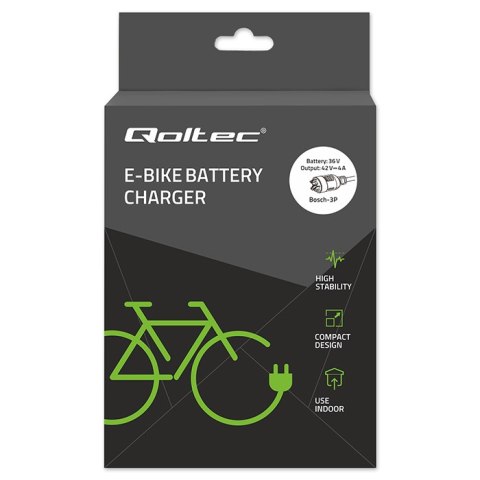 Qoltec Szybka Ładowarka do roweru skutera elektrycznego 36V | 42V | 4A |wtyczka Bosch + kabel zasilający