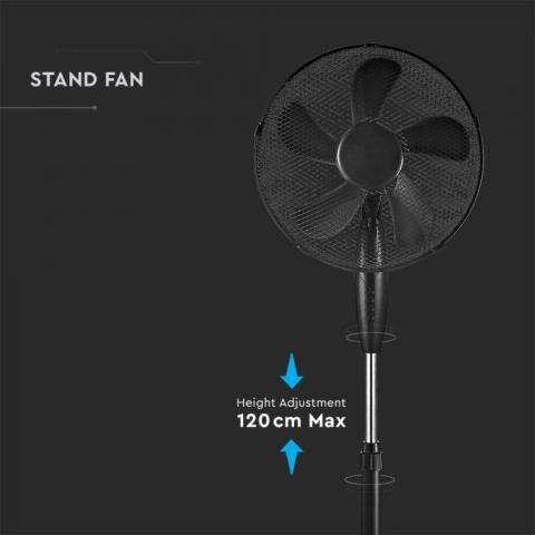 Wentylator podłogowy 55W 40 cm czarny mocny V-TAC VT-5016-5