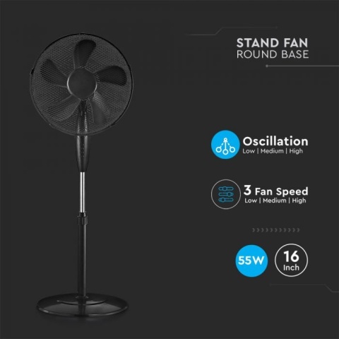 Wentylator podłogowy 55W 40 cm czarny mocny V-TAC VT-5016-5