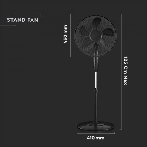 Wentylator podłogowy 55W 40 cm czarny mocny V-TAC VT-5016-5