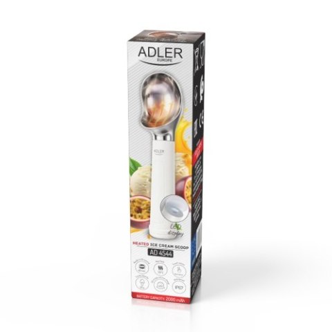 Adler Podgrzewana Gałkownica do Lodów, Elektryczna Łyżka do Lodów z LED, USB-C, Czujnik Chwytu, 70°C, 50 Porcji na Ładowaniu