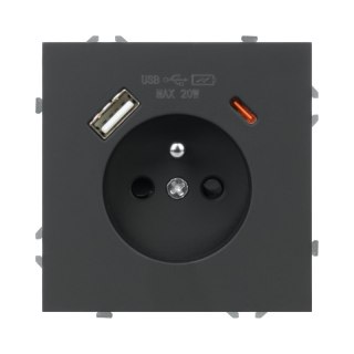 Gniazdo z uziemieniem + 2 x USB, czarne, MOXY