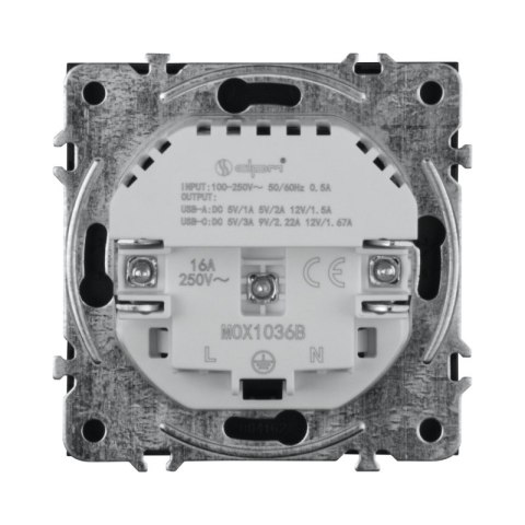 Gniazdo z uziemieniem + 2 x USB, czarne, MOXY