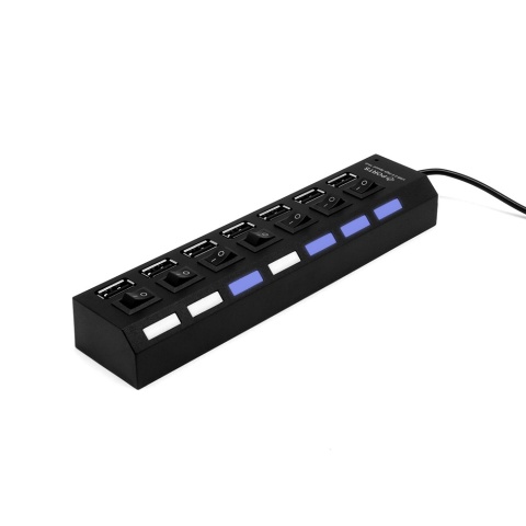 HUB USB 2.0 7 portowy z wyłącznikami każdego gniazda i podświetleniem aktywny