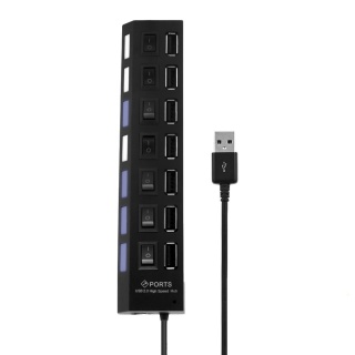 HUB USB 2.0 7 portowy z wyłącznikami każdego gniazda i podświetleniem aktywny