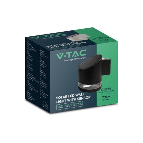 Kinkiet Ogrodowy Ścienny Solarny V-TAC 1W LED Czarny IP54 VT-1138 3000K 70lm