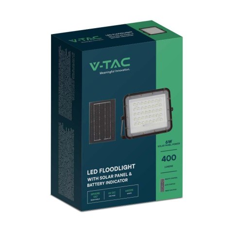 Naświetlacz LED solarny V-TAC 6W pilot auto timer IP65 czarny VT-40W 6400K 400lm