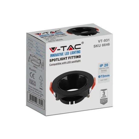 Oczko V-TAC GU10 Wpuszczane Okrągłe Czarne/Czarne VT-931