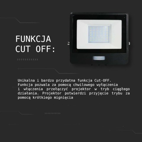 Projektor LED V-TAC 10W SAMSUNG CHIP Czujnik Ruchu Czarny Z MUFĄ VT-118S 3000K 735lm